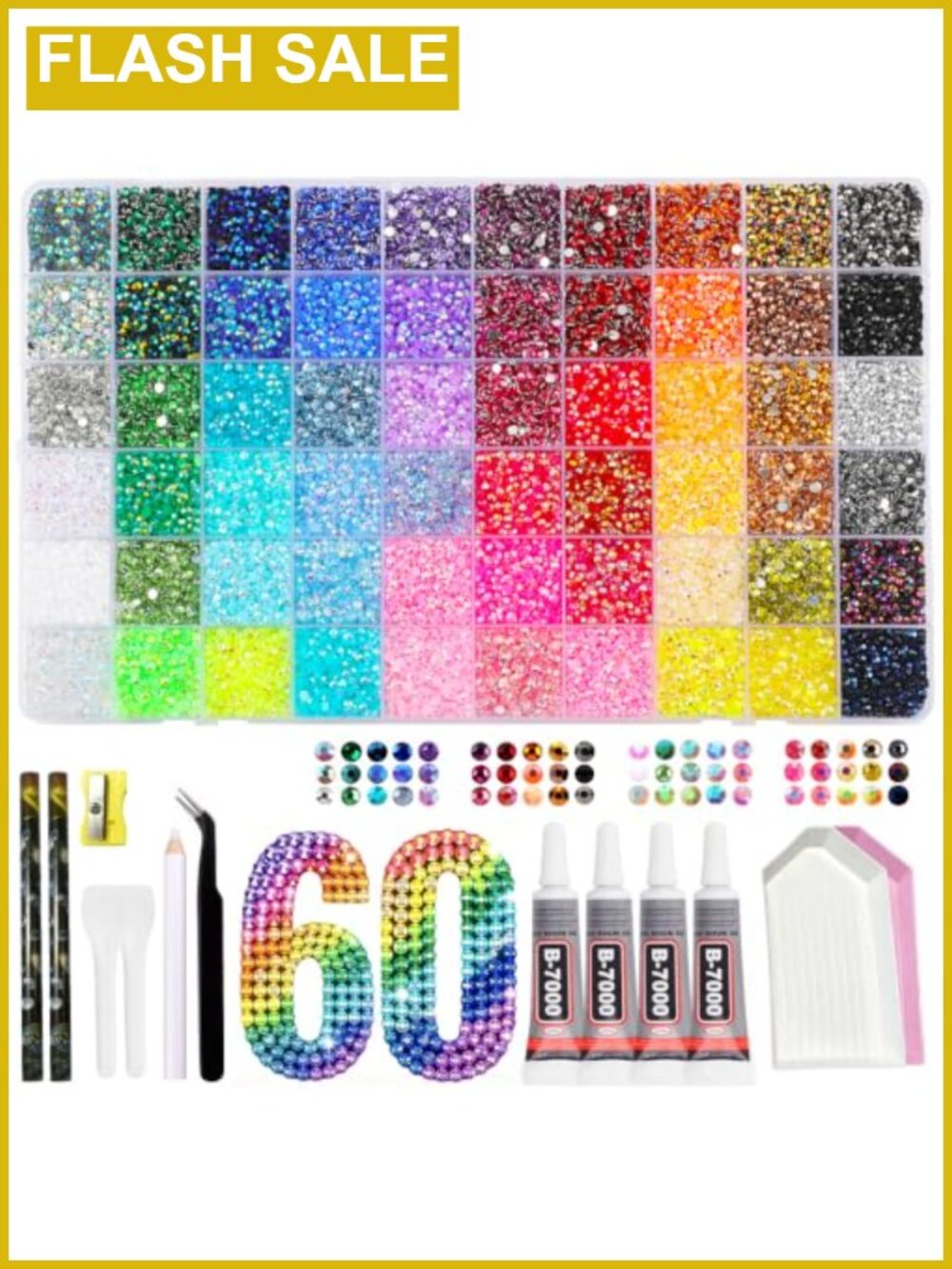 51,000pc 3mm Rhinestones Bedazzling Kit with 60 Colors, Glue, Tools